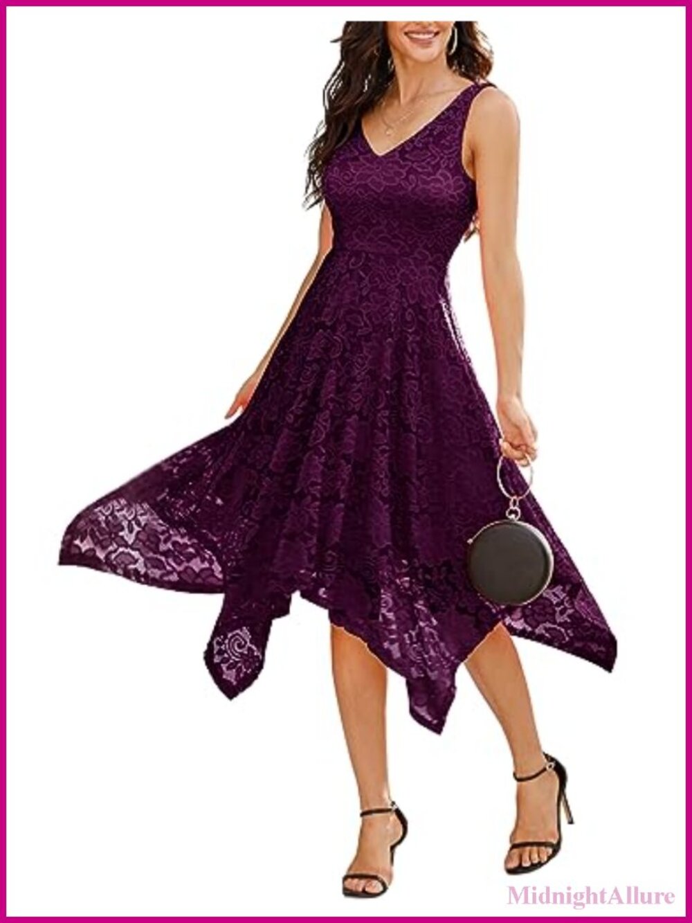 Lace Cocktail Dress V-Neck Sleeveless High Waist Handkerchief Hem